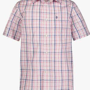 IZOD Boys' Short Sleeve Button-Down Plaid Dress Shirt